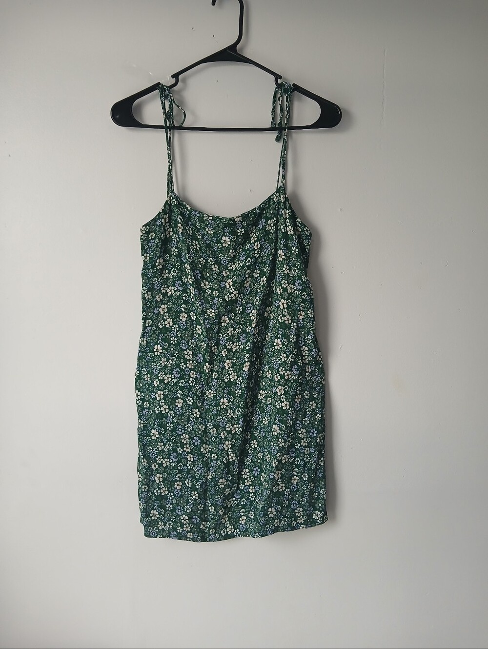 Reformation Green Floral Tie-Shoulder Mini Dress
